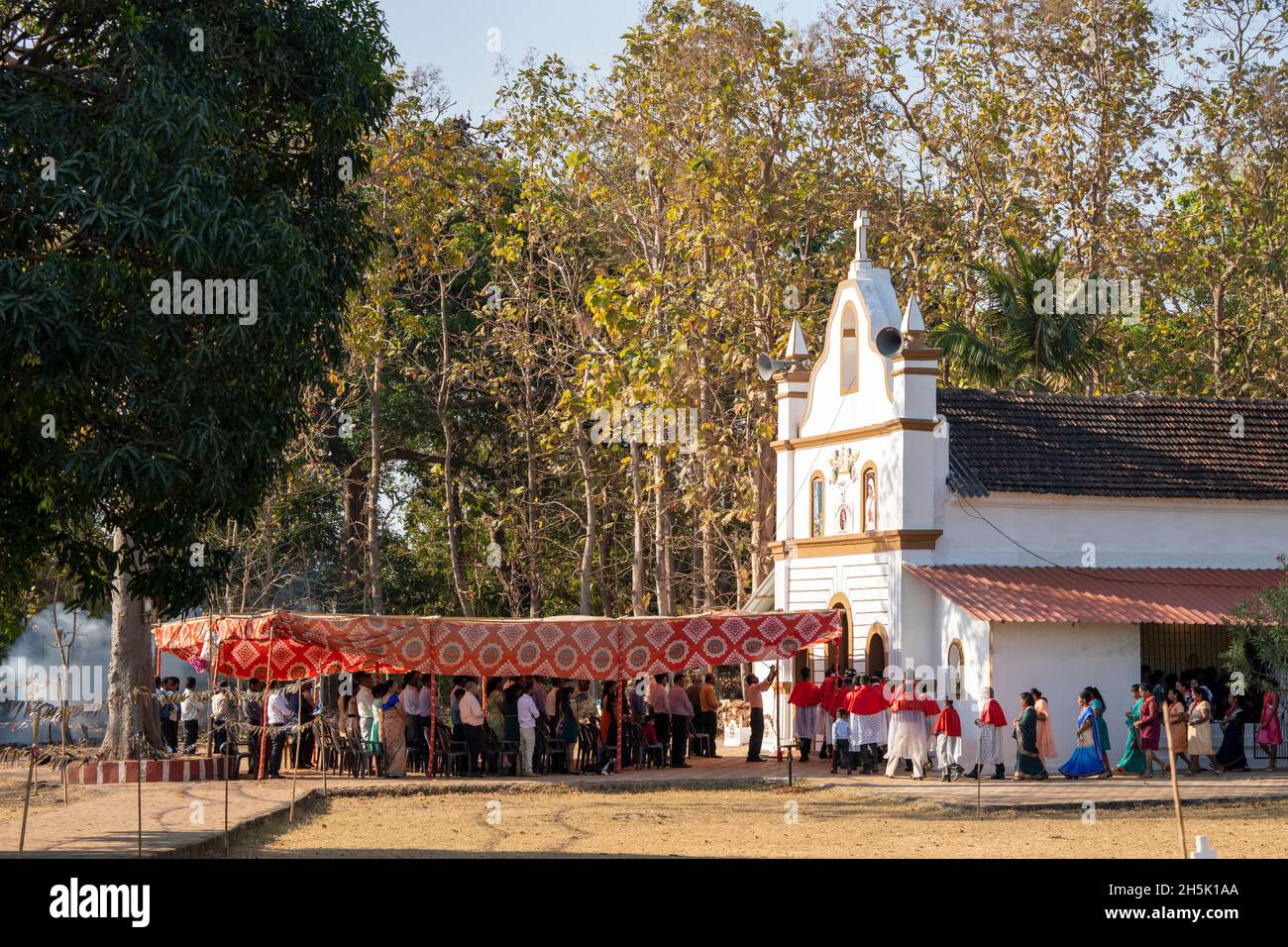 Service at Church of Saint Anthony in grounds of Cabo de Rama Fort, South Goa, India- Stock Photo