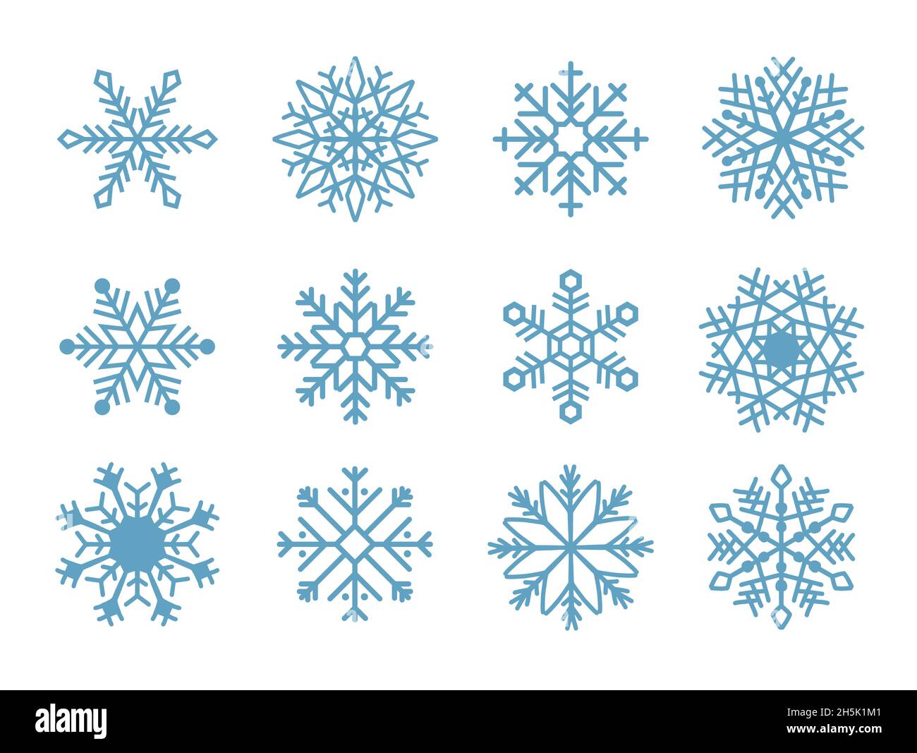 Flat design holiday snowflakes isolate on blue background. Vector illustration. Stock Vector
