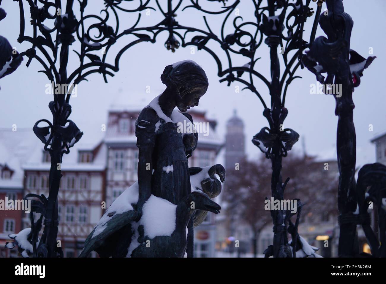 Gaenseliesel Statue in Goettingen during Winter Season Stock Photo