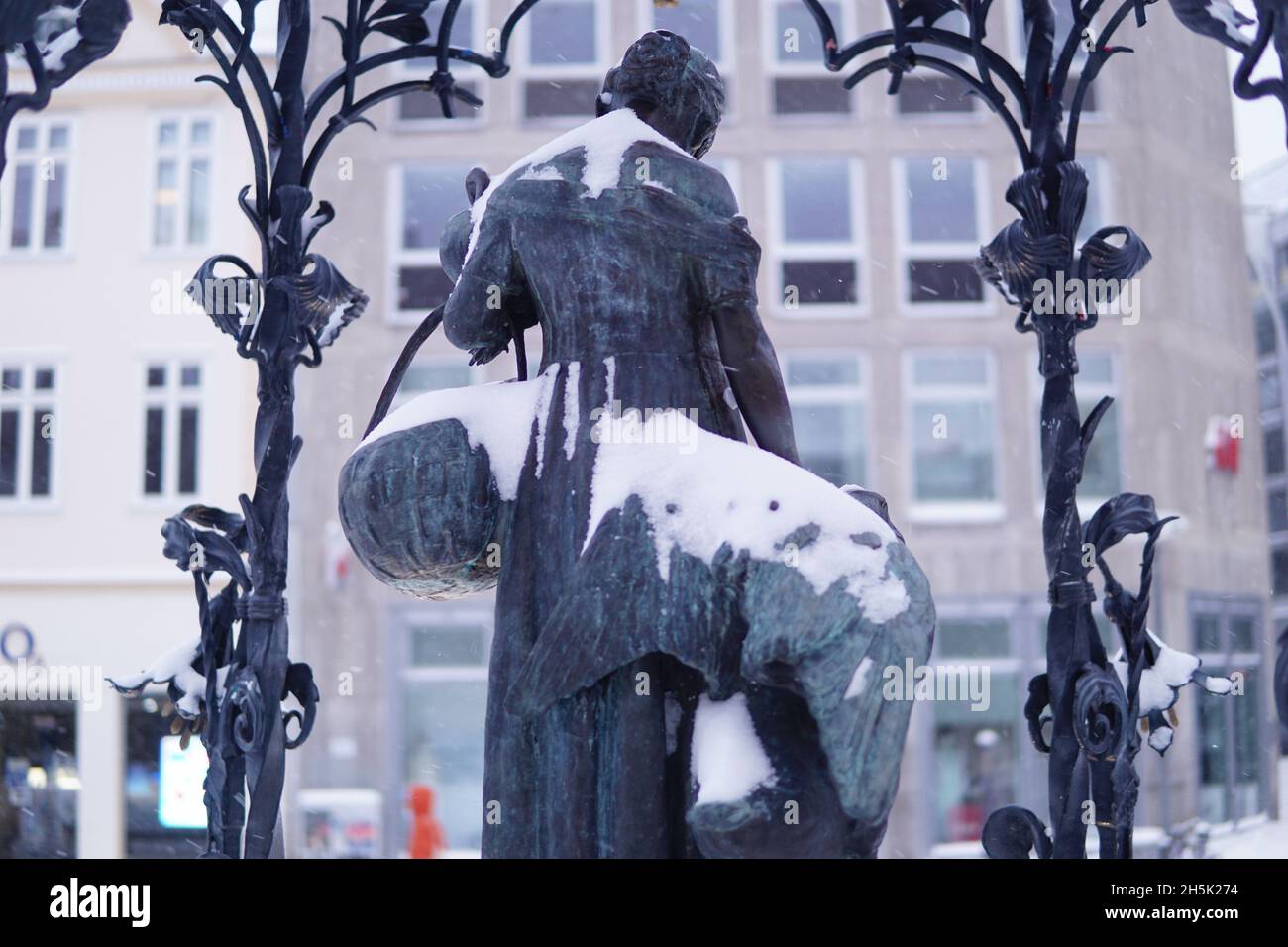 Gaenseliesel Statue in Goettingen during Winter Season Stock Photo