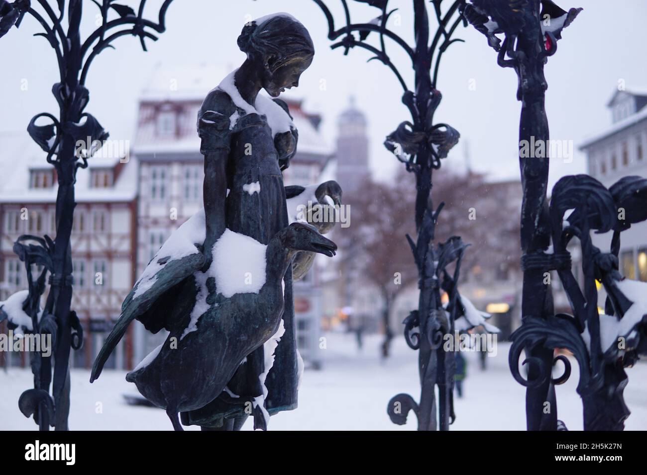 Gaenseliesel Statue in Goettingen during Winter Season Stock Photo