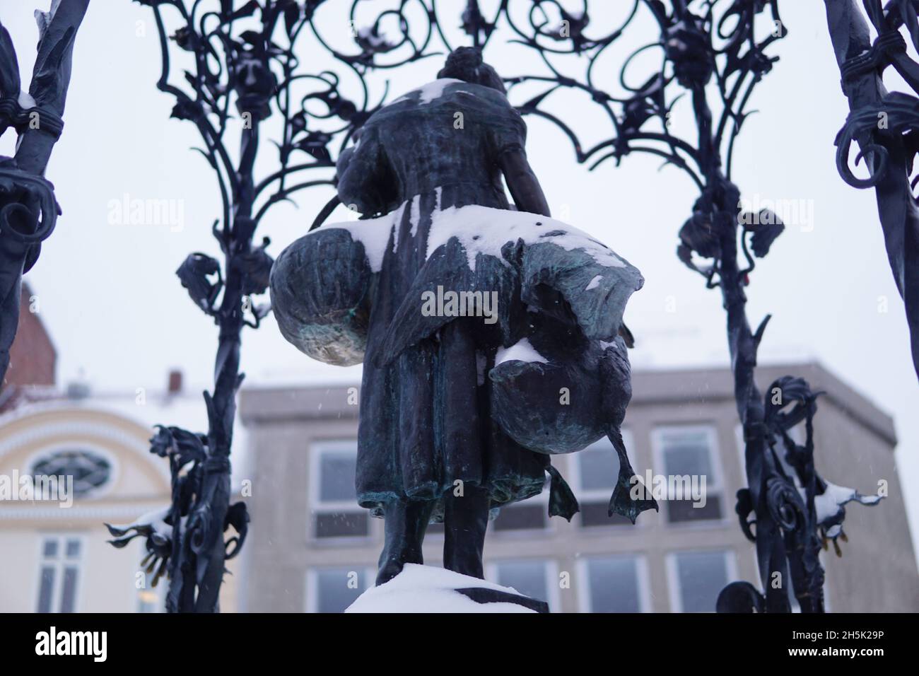 Gaenseliesel Statue in Goettingen during Winter Season Stock Photo