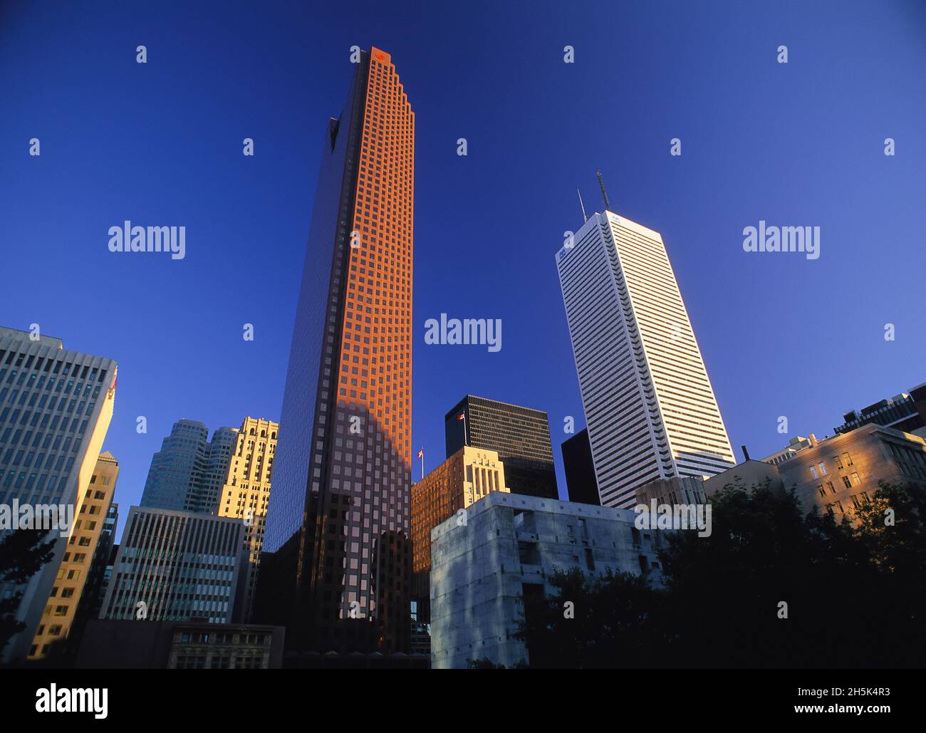 Looking Up at Office Towers and Sky, Toronto, Ontario, Canada Stock Photo