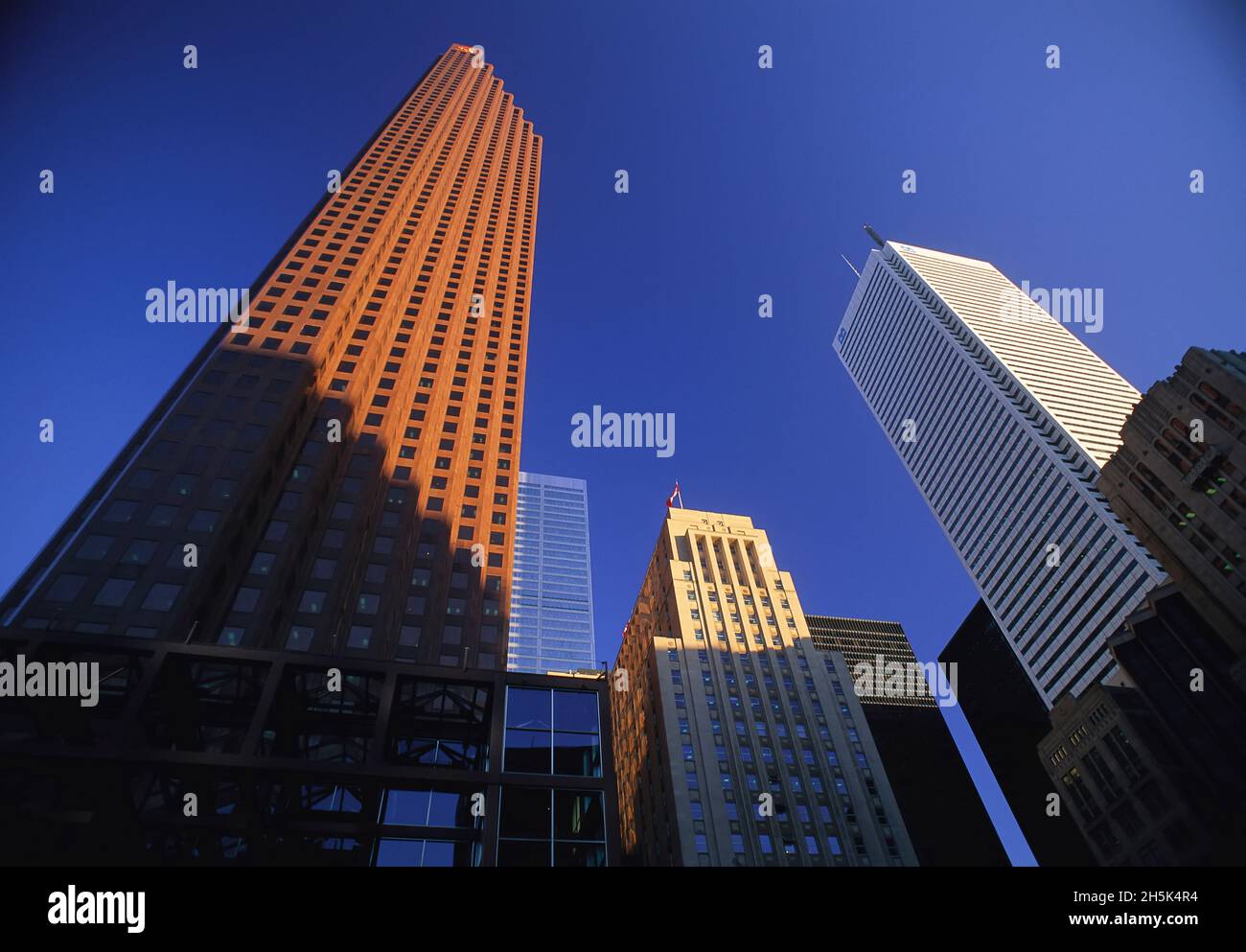 Looking Up at Office Towers and Sky, Toronto, Ontario, Canada Stock Photo