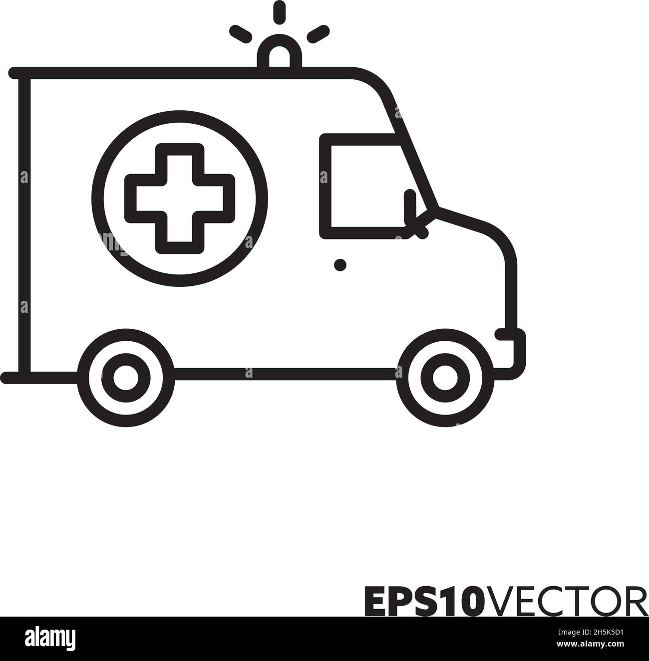 Ambulance van line icon. Outline symbol of urgent medical transport. Health care and medicine concept flat vector illustration. Stock Vector