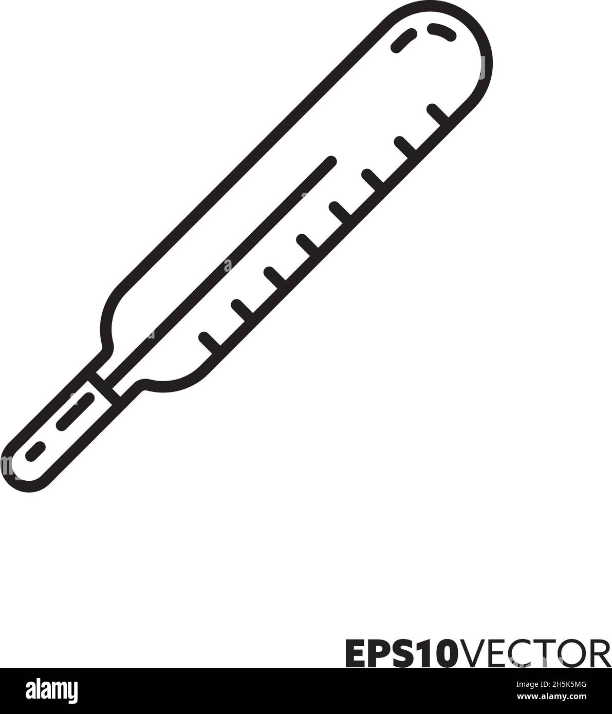 Analogue clinical thermometer line icon. Outline symbol of medical equipment. Health care and medicine concept flat vector illustration. Stock Vector