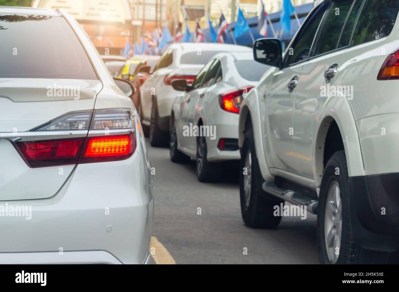Modern led tail lights, white car Stock Photo Alamy