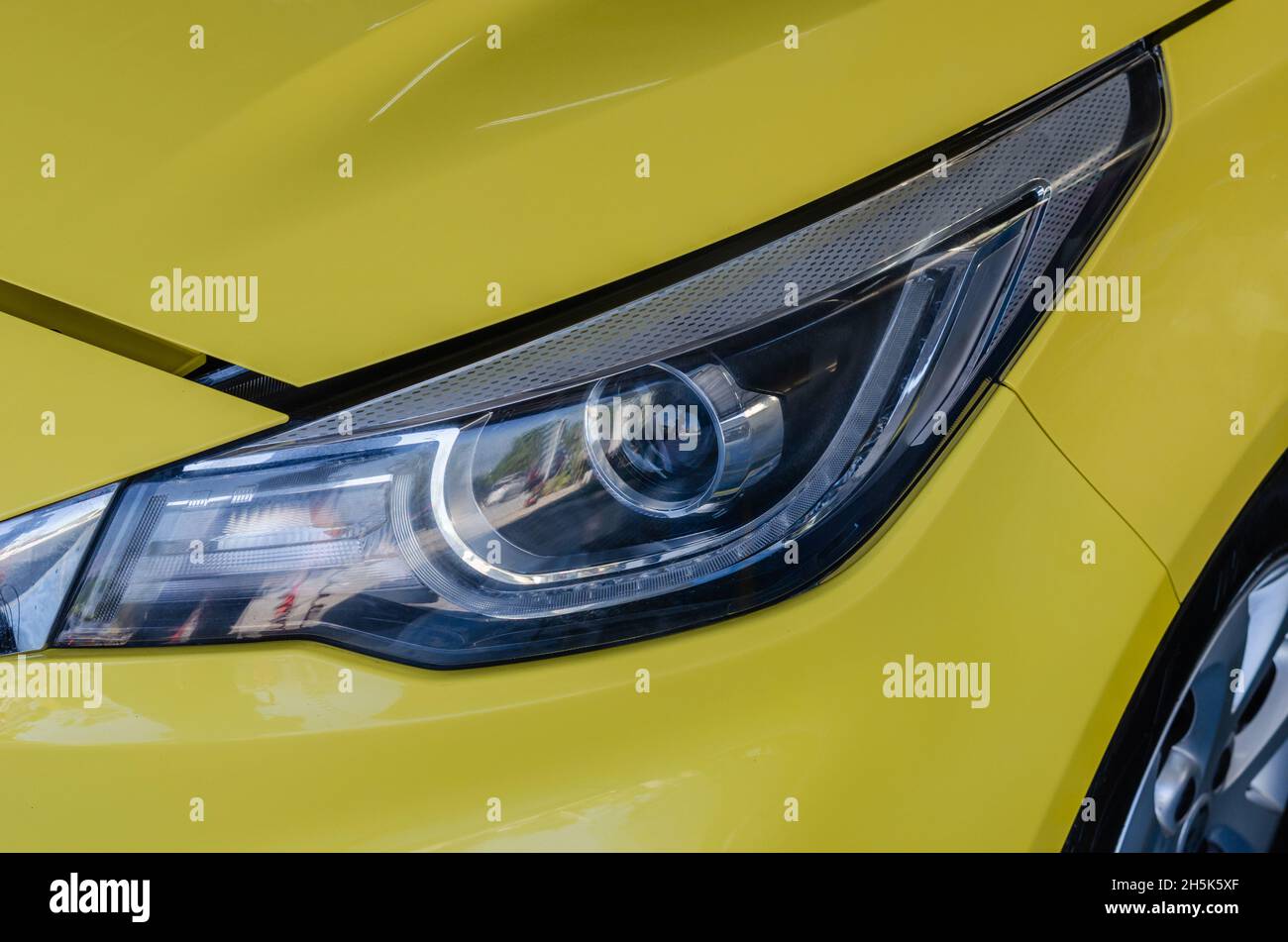 Modern details car yellow headlights Stock Photo Alamy