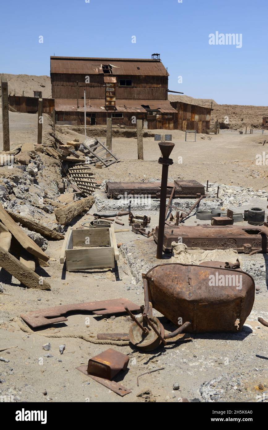 Deserted factory and old mine of Humberstone in the Atacama Desert in Northern Chile; Humberstone, Chile Stock Photo