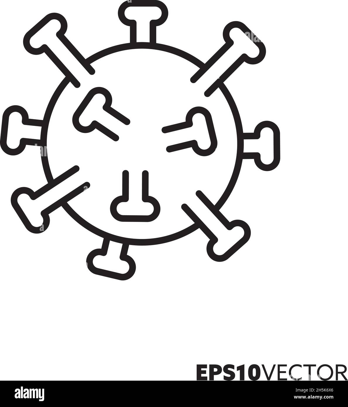 Corona virus line icon. Outline symbol of Covid-19 pathogen. Pandemic and illness concept flat vector illustration. Stock Vector