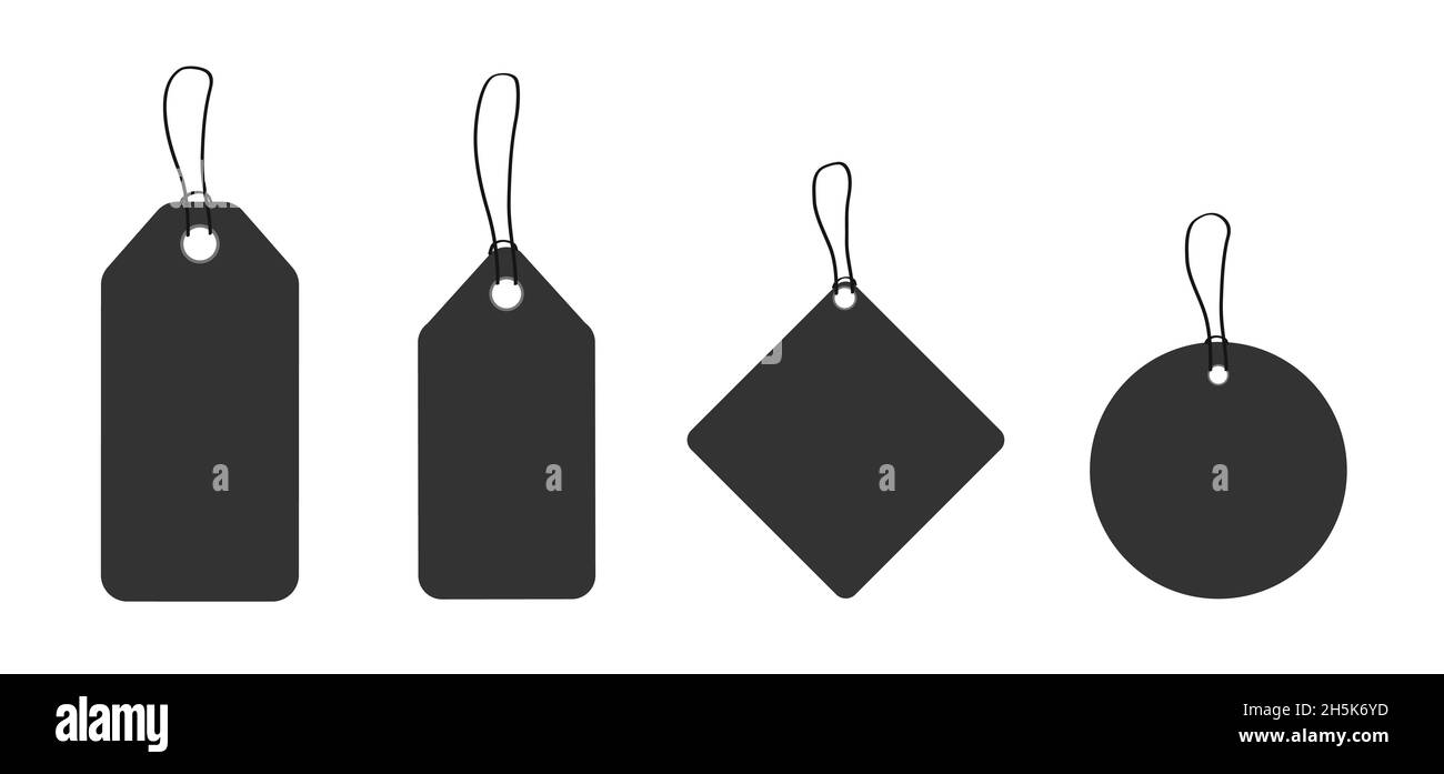 Black hanging price tags. Can be used for sales and promotions. Stock isolated Stock Photo