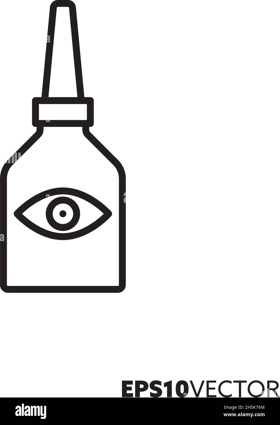 Bottle with eye drops line icon. Outline symbol of medication. Health care and medicine concept flat vector illustration. Stock Vector