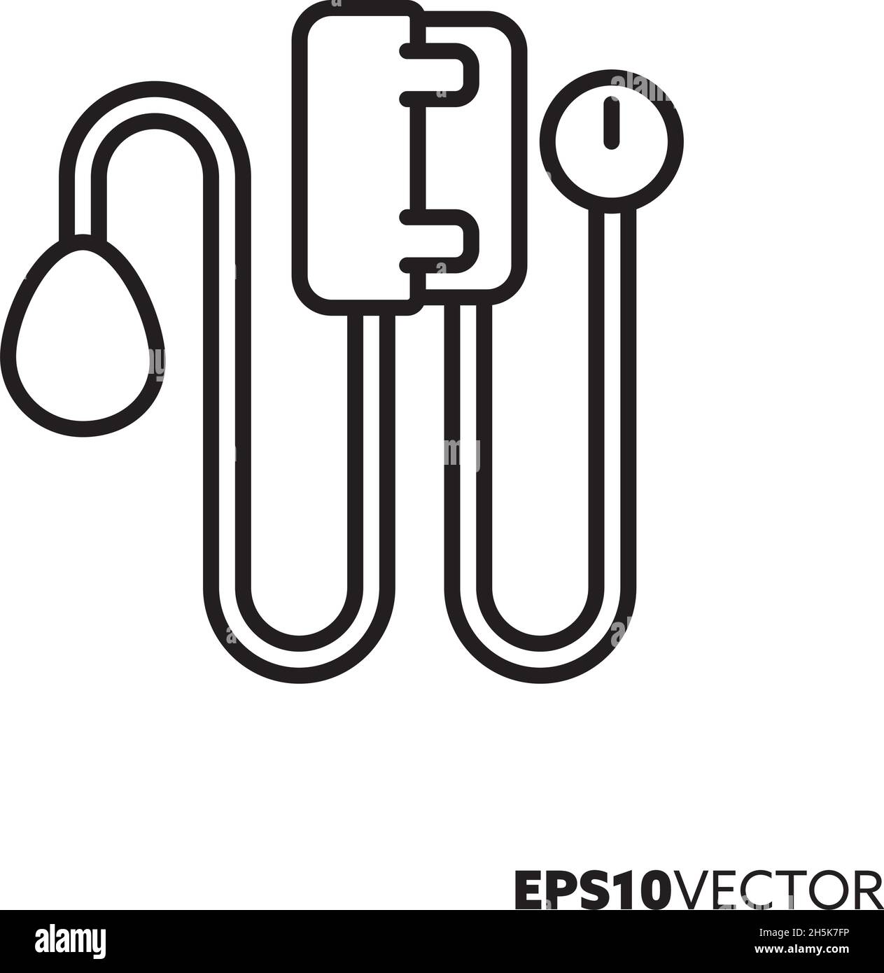 Blood pressure gauge line icon. Outline symbol of medical equipment. Health care and medicine concept flat vector illustration. Stock Vector