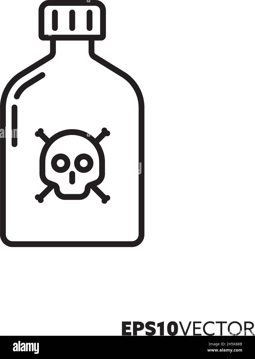 Botttle of poison marked with skull and crossbones line icon. Outline symbol of toxic substance. Health care and medicine concept flat vector illustra Stock Vector