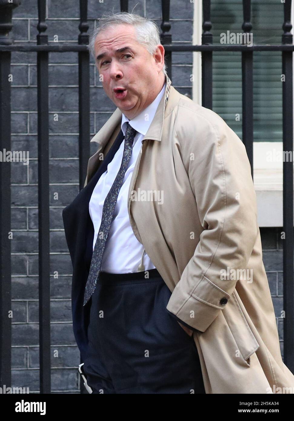 File photo dated 10/9/2019 of the then Attorney General Geoffrey Cox arriving for a cabinet meeting at 10 Downing Street, London. The MP for Torridge and West Devon has said he does not believe he has breached parliamentary rules after a video emerged appearing to show him undertaking external work from his Westminster office. Issue date: Wednesday November 10, 2021. Stock Photo