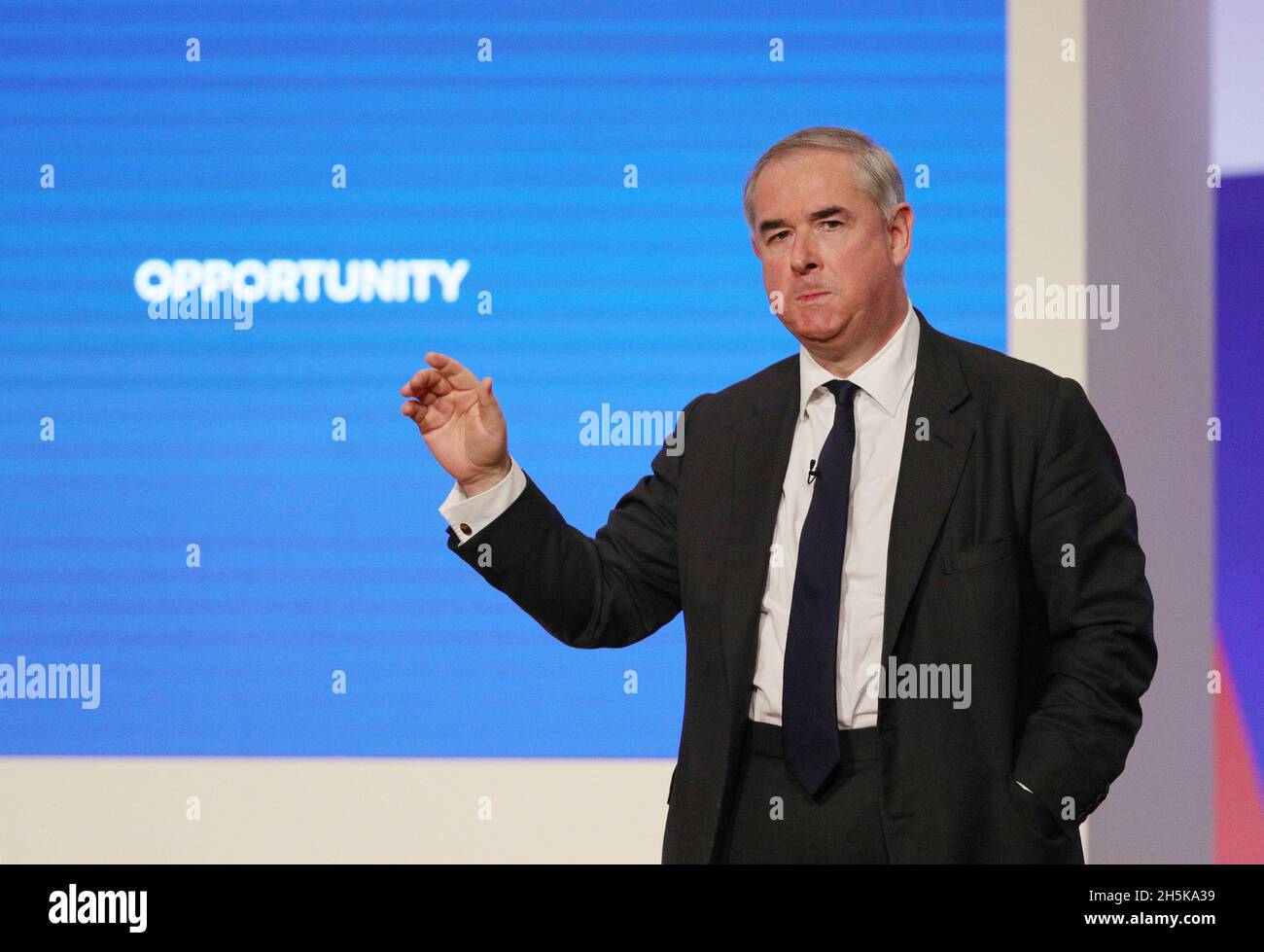 File photo dated 3/10/2018 of then then Attorney General Geoffrey Cox delivering a speech at the Conservative Party annual conference at the International Convention Centre, Birmingham. The MP for Torridge and West Devon has said he does not believe he has breached parliamentary rules after a video emerged appearing to show him undertaking external work from his Westminster office. Issue date: Wednesday November 10, 2021. Stock Photo
