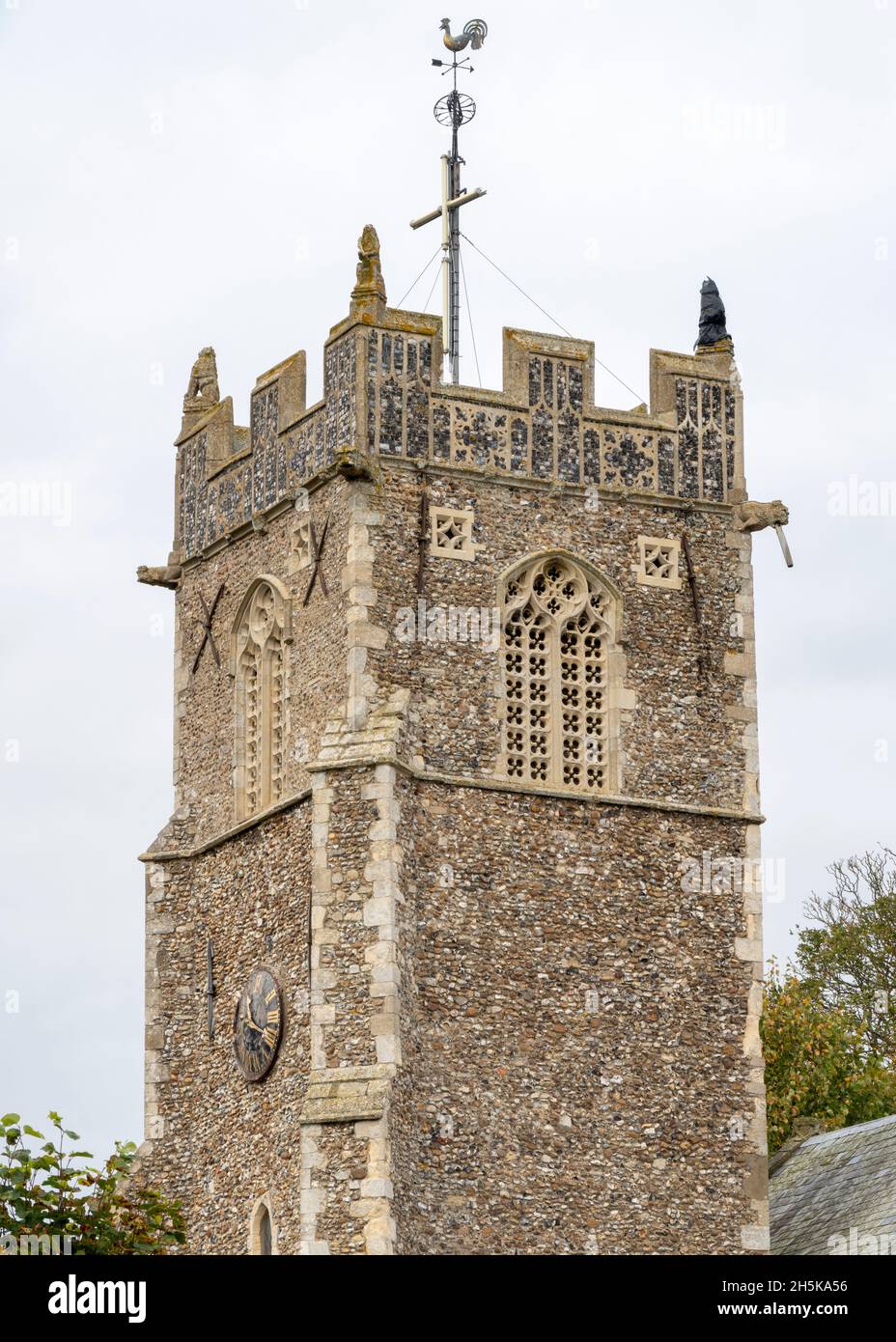 Tower detail of the Church of St Mary and St Peter at Kelsale, Suffolk Stock Photo
