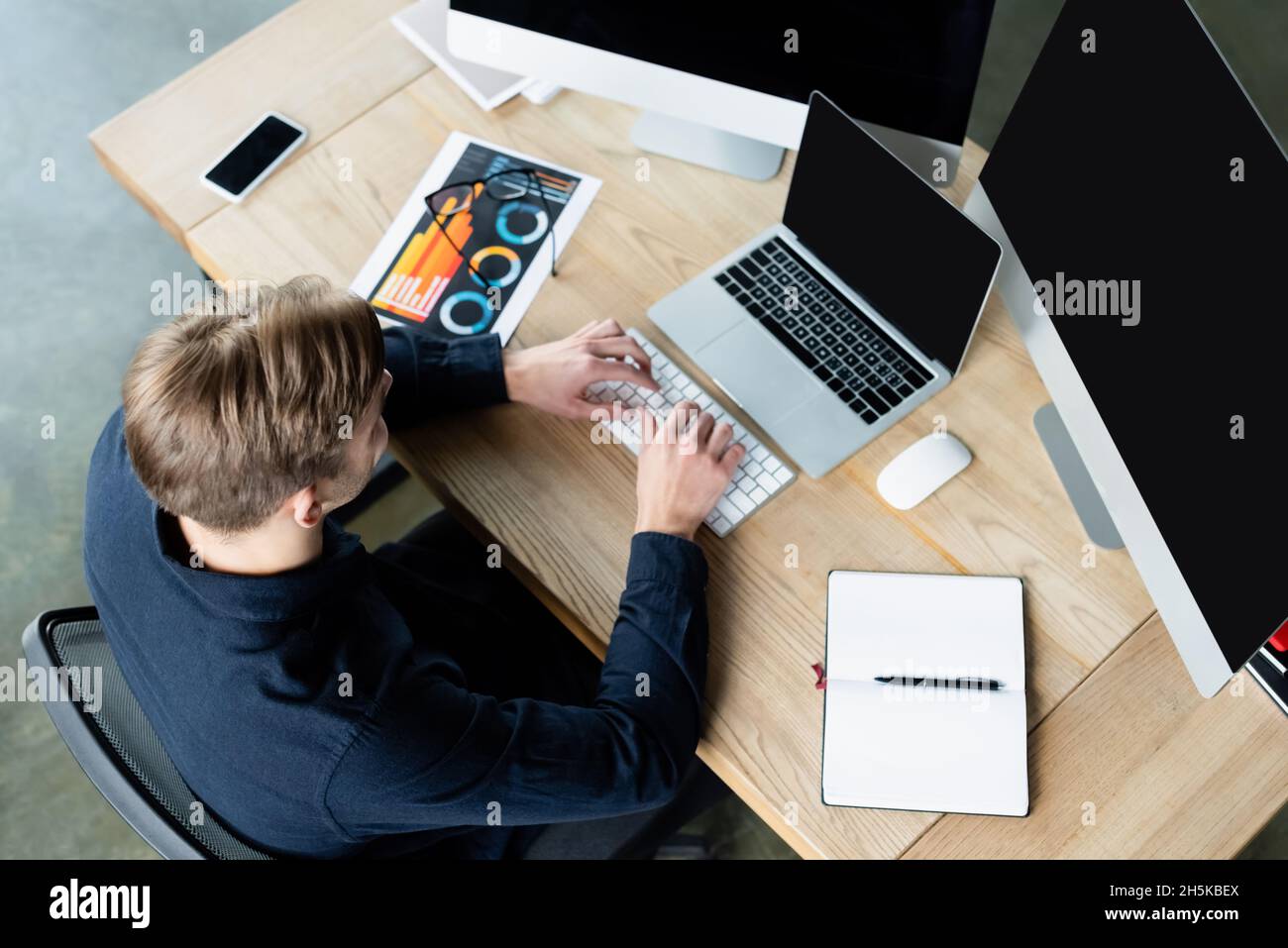 Computer Programmers Table Top View Overhead view office computers hi-res stock photography and images - Alamy