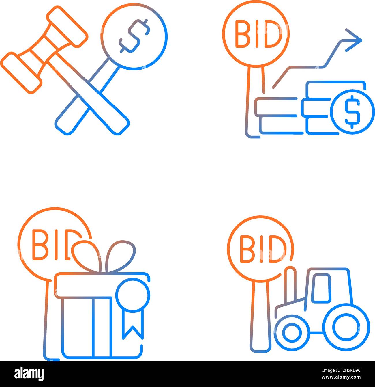 Agriculture auction components gradient linear vector icons set Stock Vector