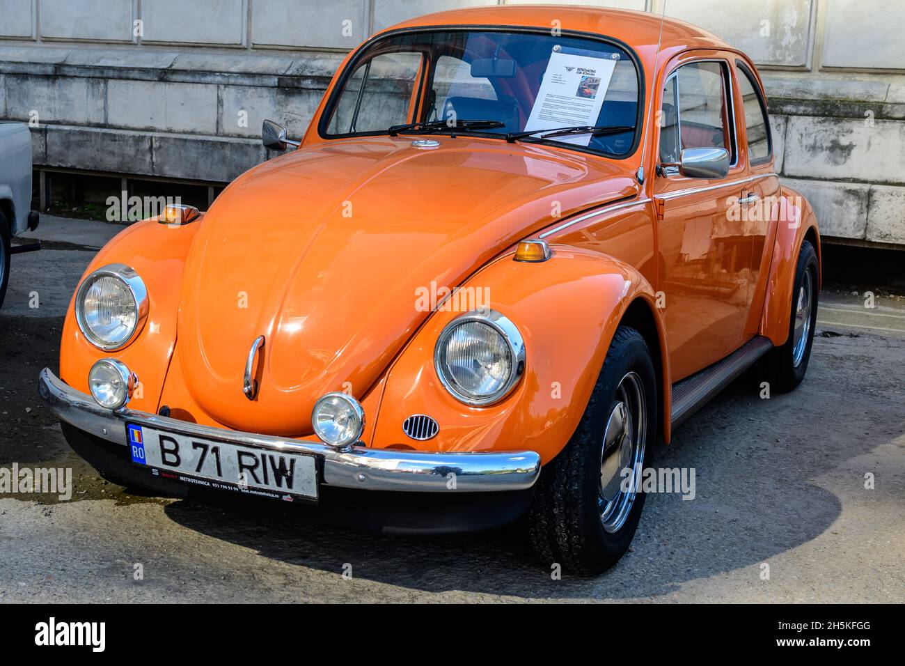 Bucharest, Romania, 2 October 2021: One vivid orange Volkswagen