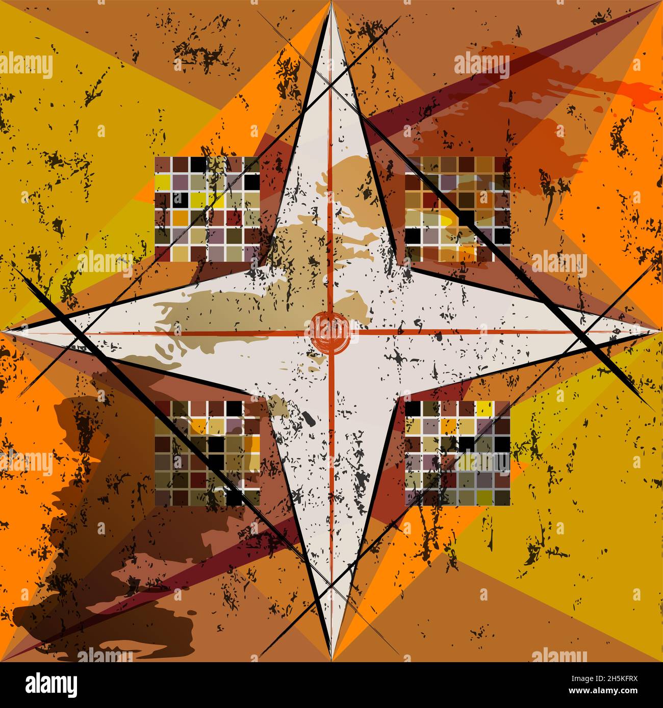 abstract geometric background pattern, with triangles, squares, paint strokes and splashes Stock Vector