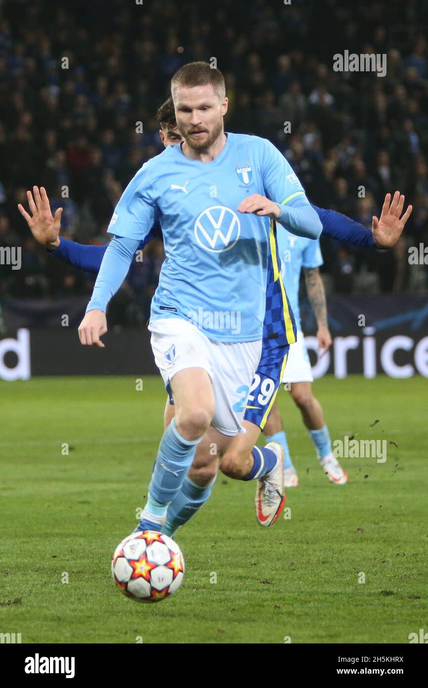 Lasse Nielsen of Malmoe FF during the UEFA Champions League, Group H  football match between Malmo FF and Chelsea FC on November 2, 2021 at Eleda  Stadion in Malmo, Sweden - Photo