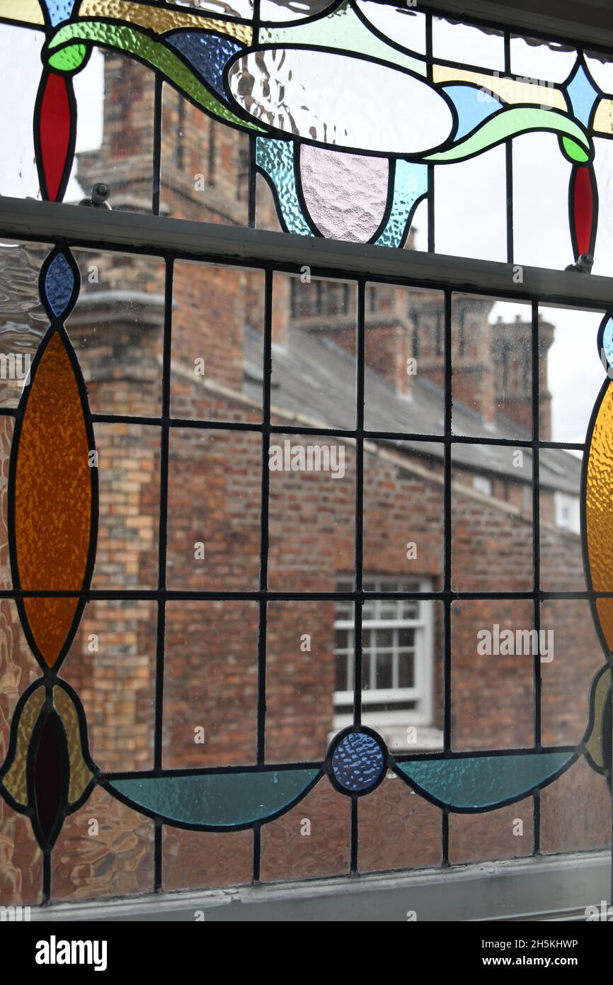 Original stained glass window in Chester Stock Photo Alamy