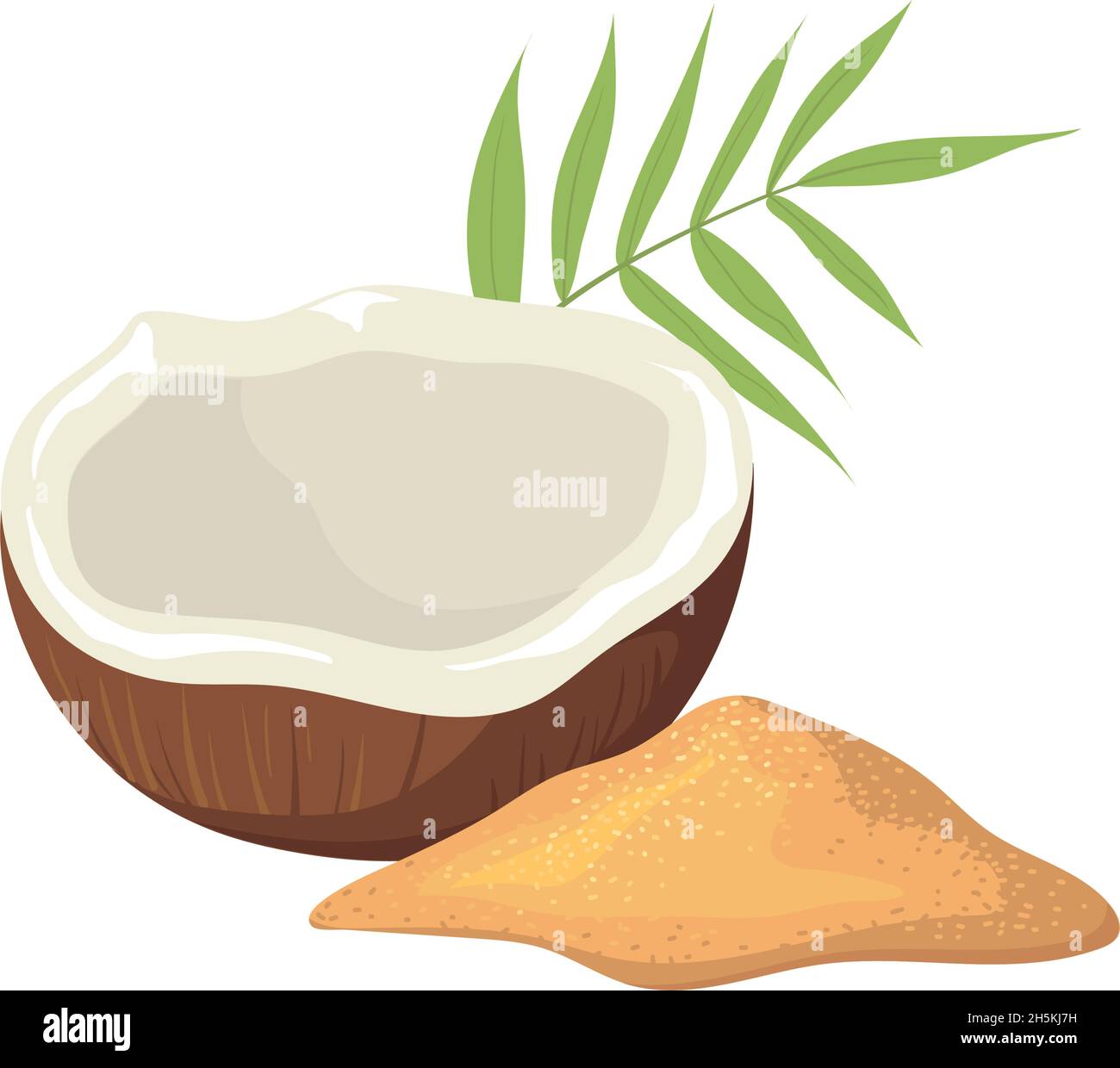 Cartoon coconut sugar. Food sweetening, gourmet nutrition, palm leaf, vector illustration isolated on white background Stock Vector