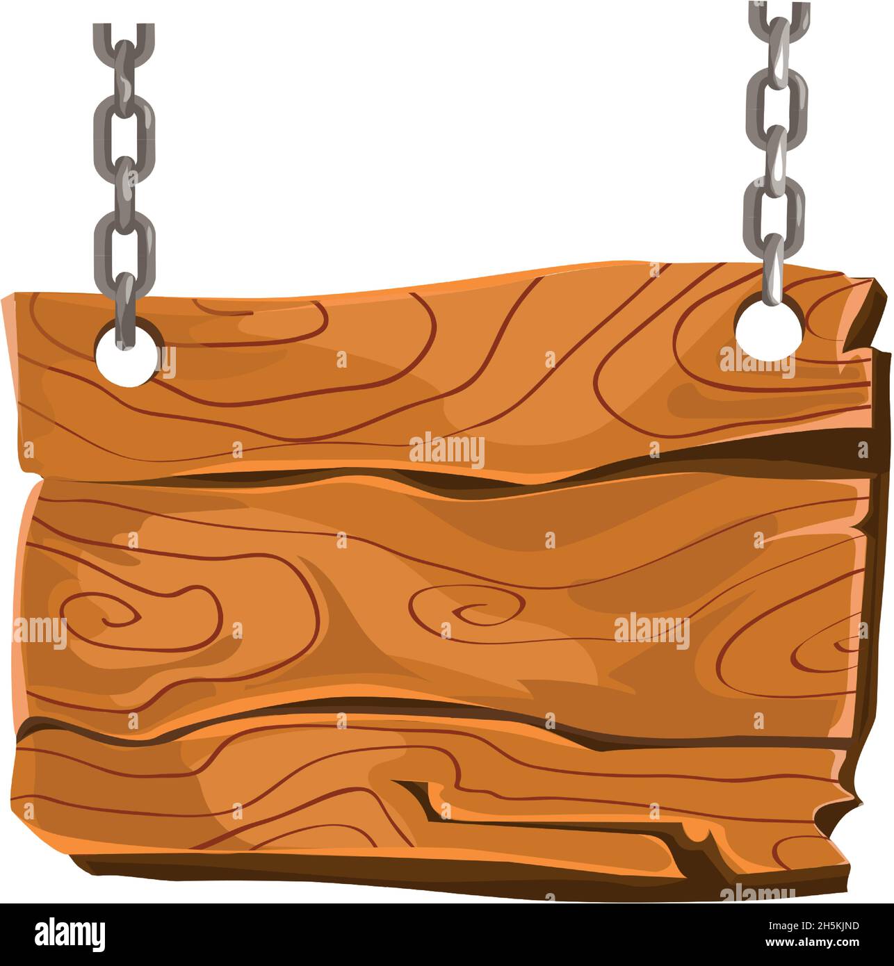 Chained board. Hanging wood plank, vector isolated on white background Stock Vector