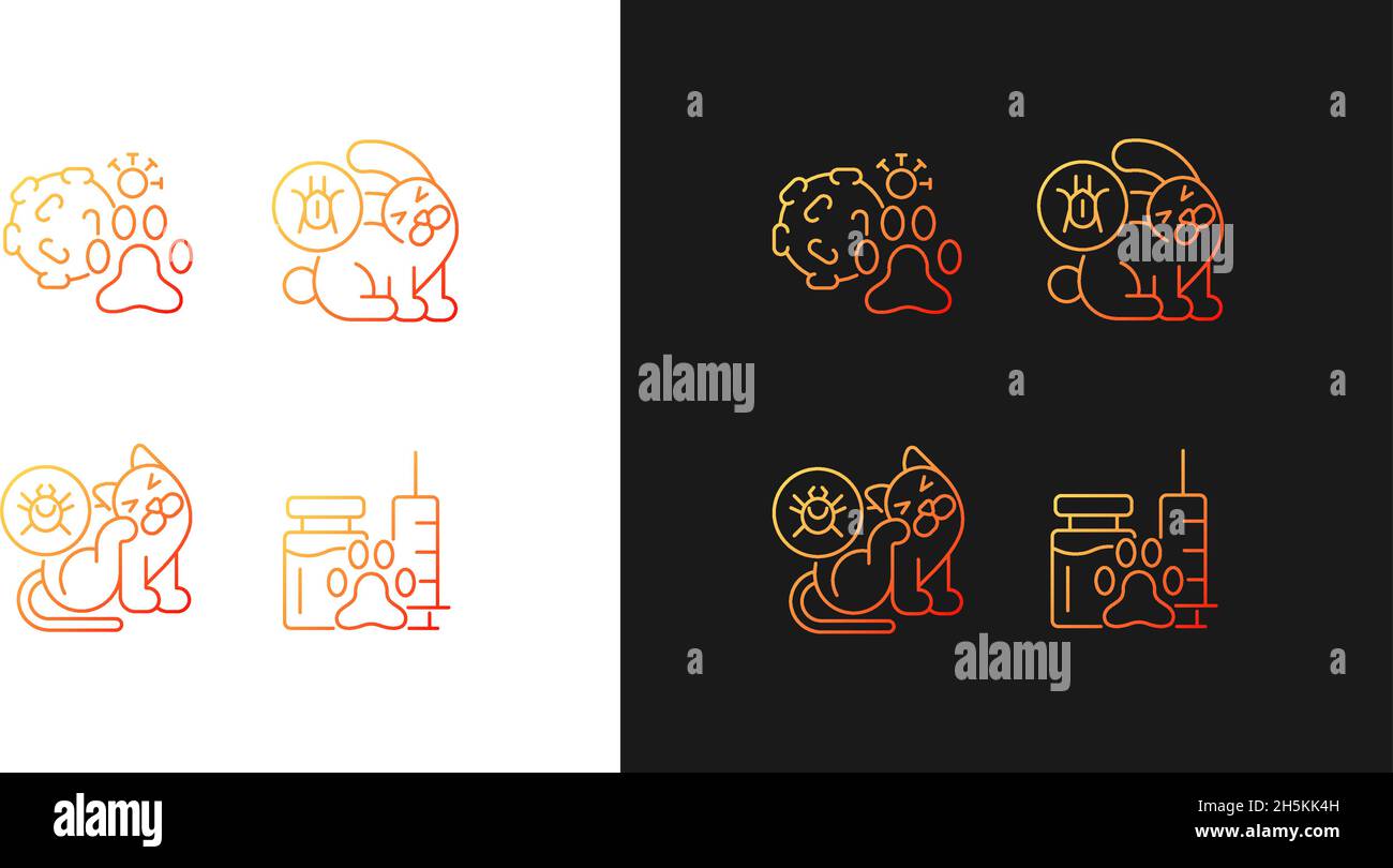 Pet parasites gradient icons set for dark and light mode Stock Vector