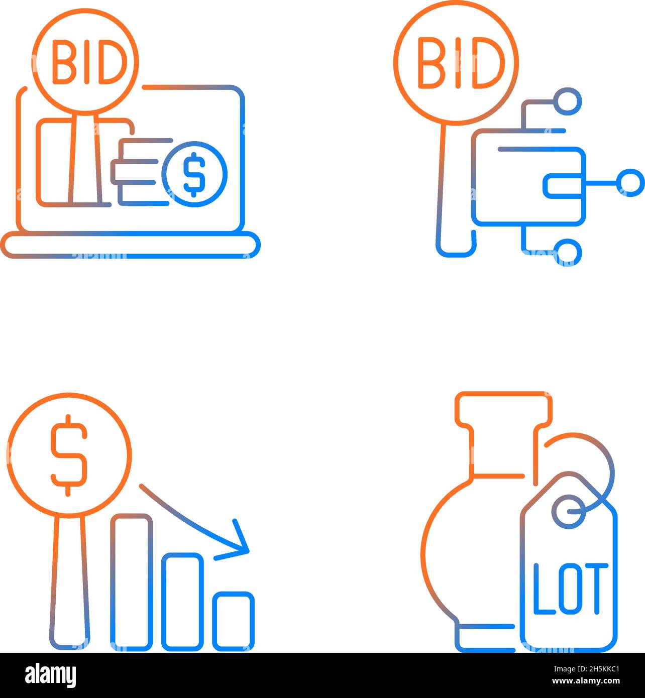 Electronic auctioning gradient linear vector icons set Stock Vector