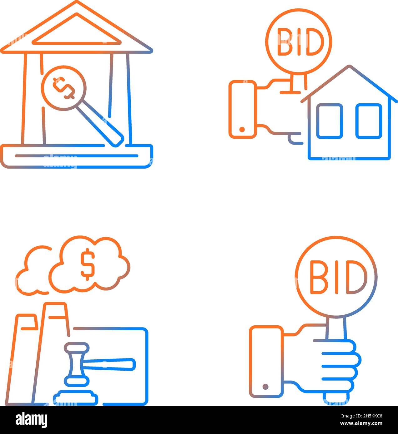 Bargaining for property gradient linear vector icons set Stock Vector