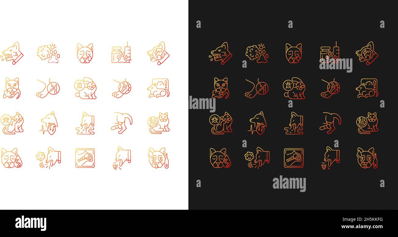 Pet disease gradient icons set for dark and light mode Stock Vector