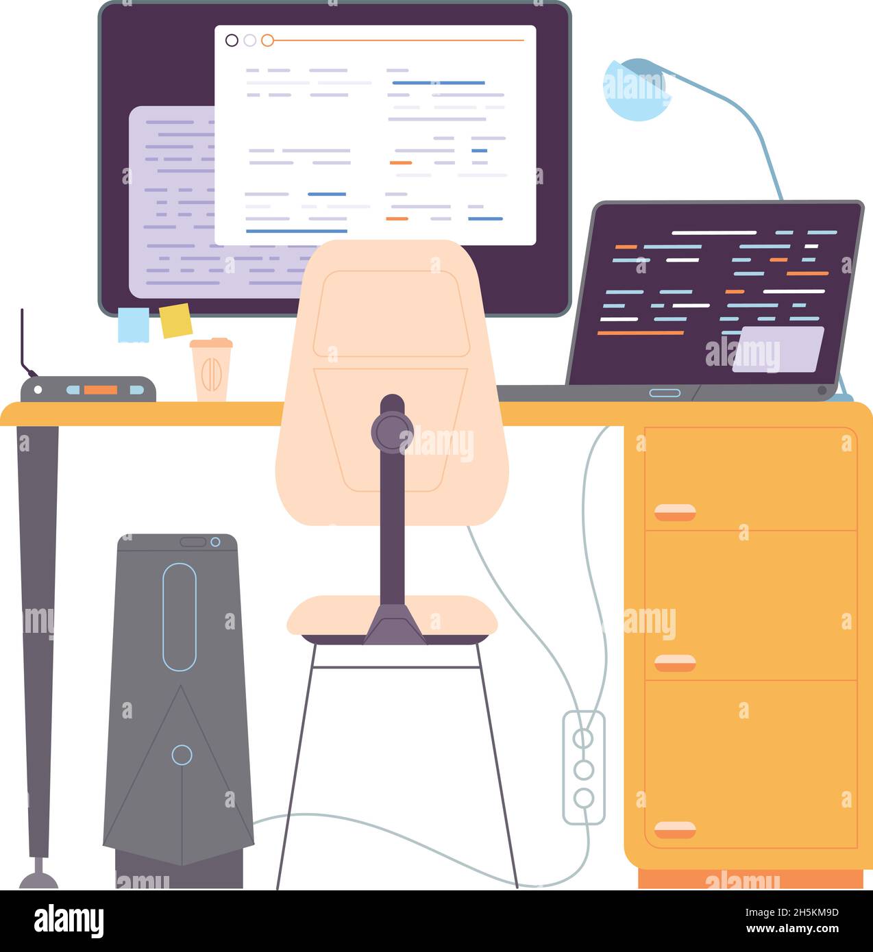 Developer workplace. Computer for programming, worked laptop for