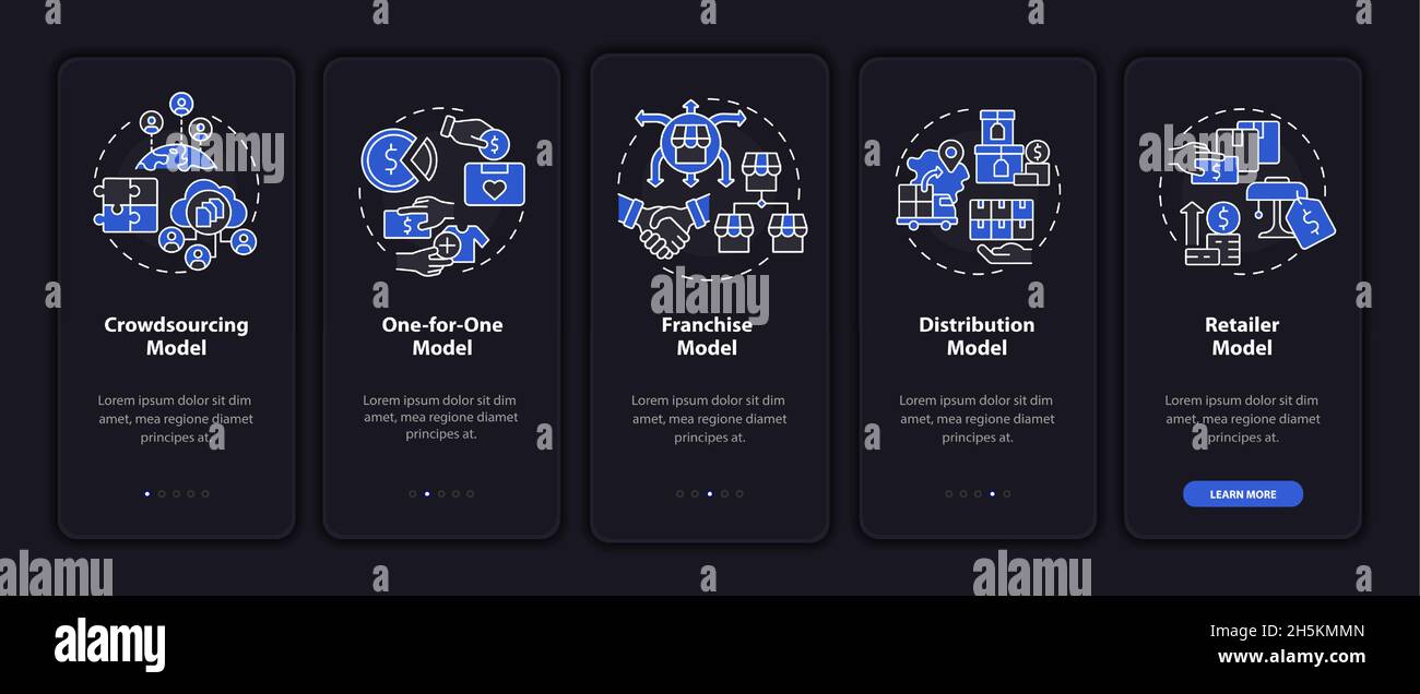 Business model types black onboarding mobile app page screen Stock ...