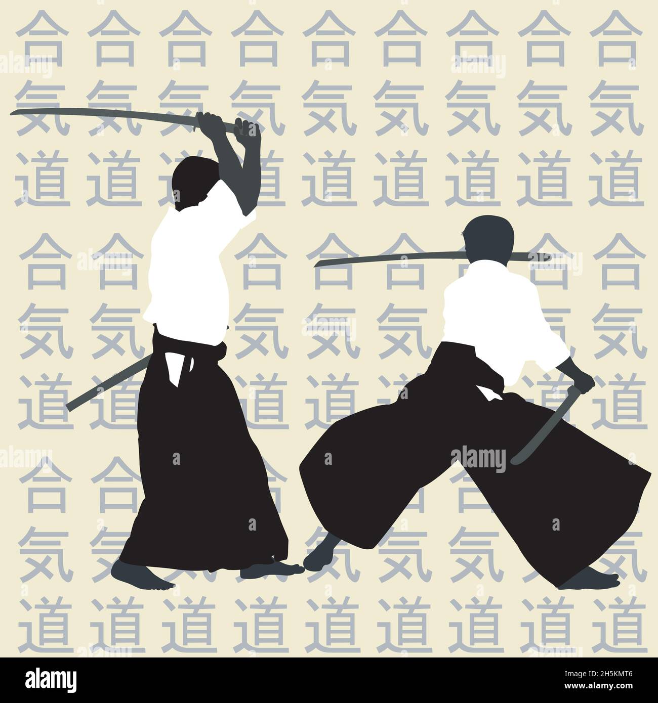 Aikido men silhouettes Stock Vector