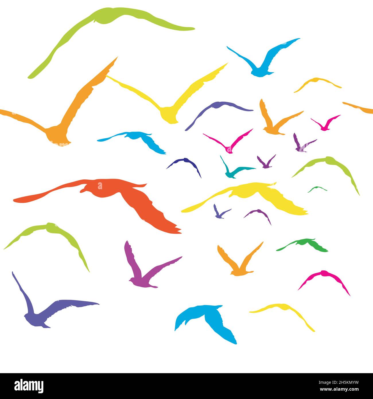 Colored birds silhouettes, seamless pattern Stock Vector