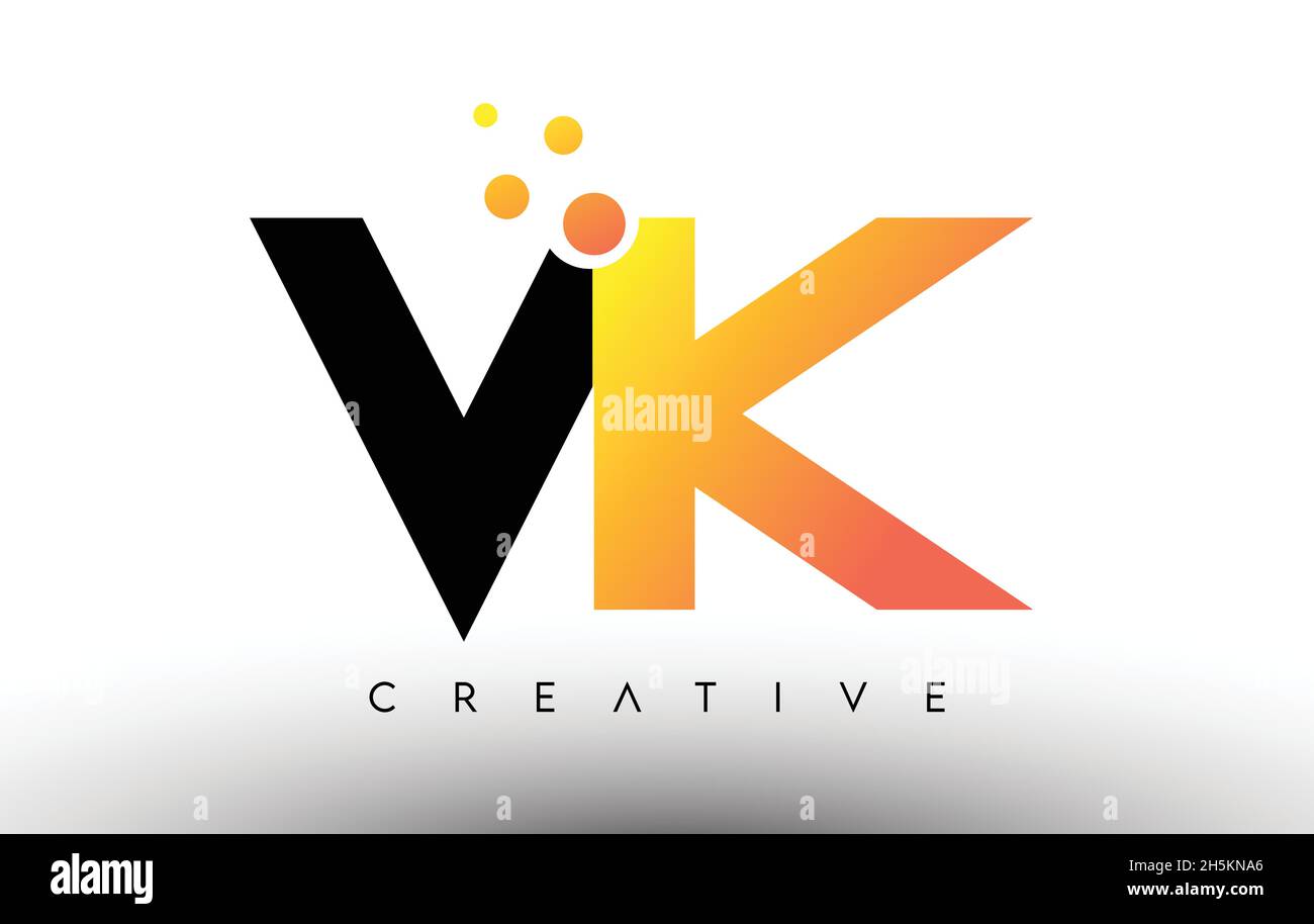 VK Black Orange Letter Logo Design. VK Icon with Dots and Bubbles ...