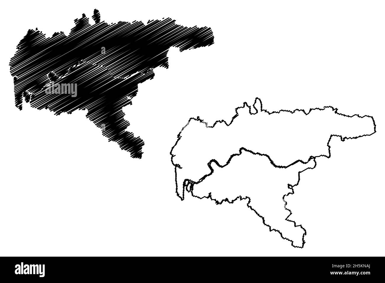 Surat district (Gujarat State, Republic of India) map vector illustration, scribble sketch Surat map Stock Vector