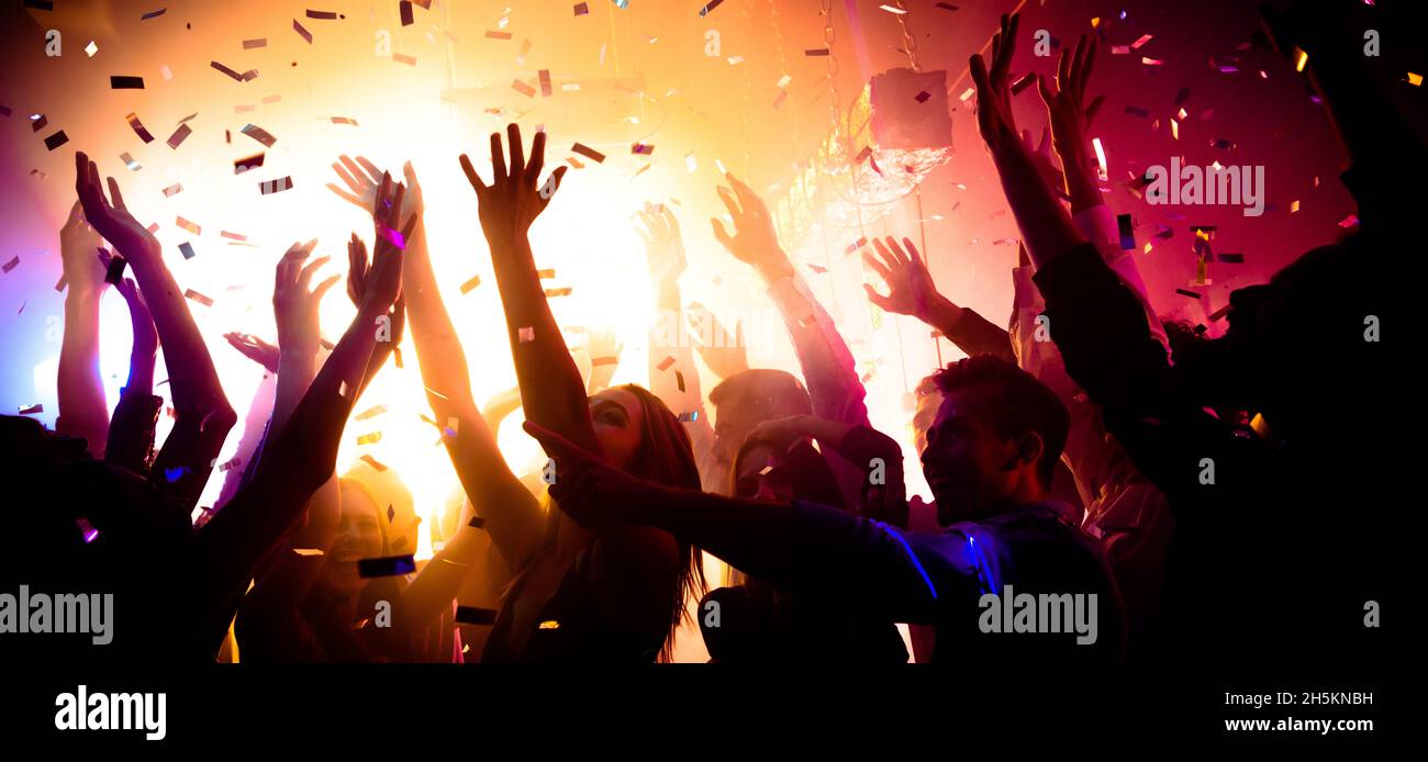Photo of carefree clubbers blurred movement enjoy electro star ...