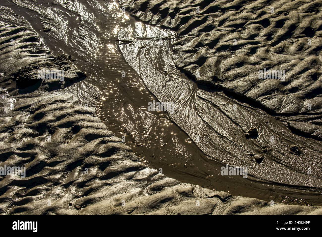 Ripple marks in a tidal channel on Jar Island in the Kimberley Region of Northwest Australia. Stock Photo