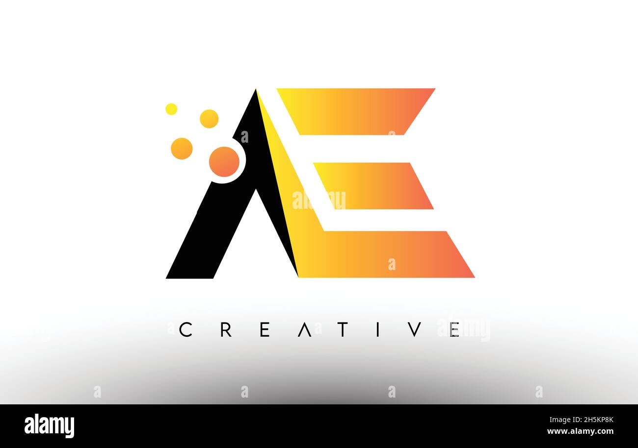 AE Black Orange Letter Logo Design. AE Icon with Dots and Bubbles ...