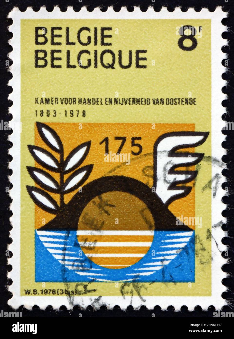 BELGIUM - CIRCA 1978: a stamp printed in Belgium shows emblem, Ostend Chamber of Commerce and Industry, circa 1978 Stock Photo