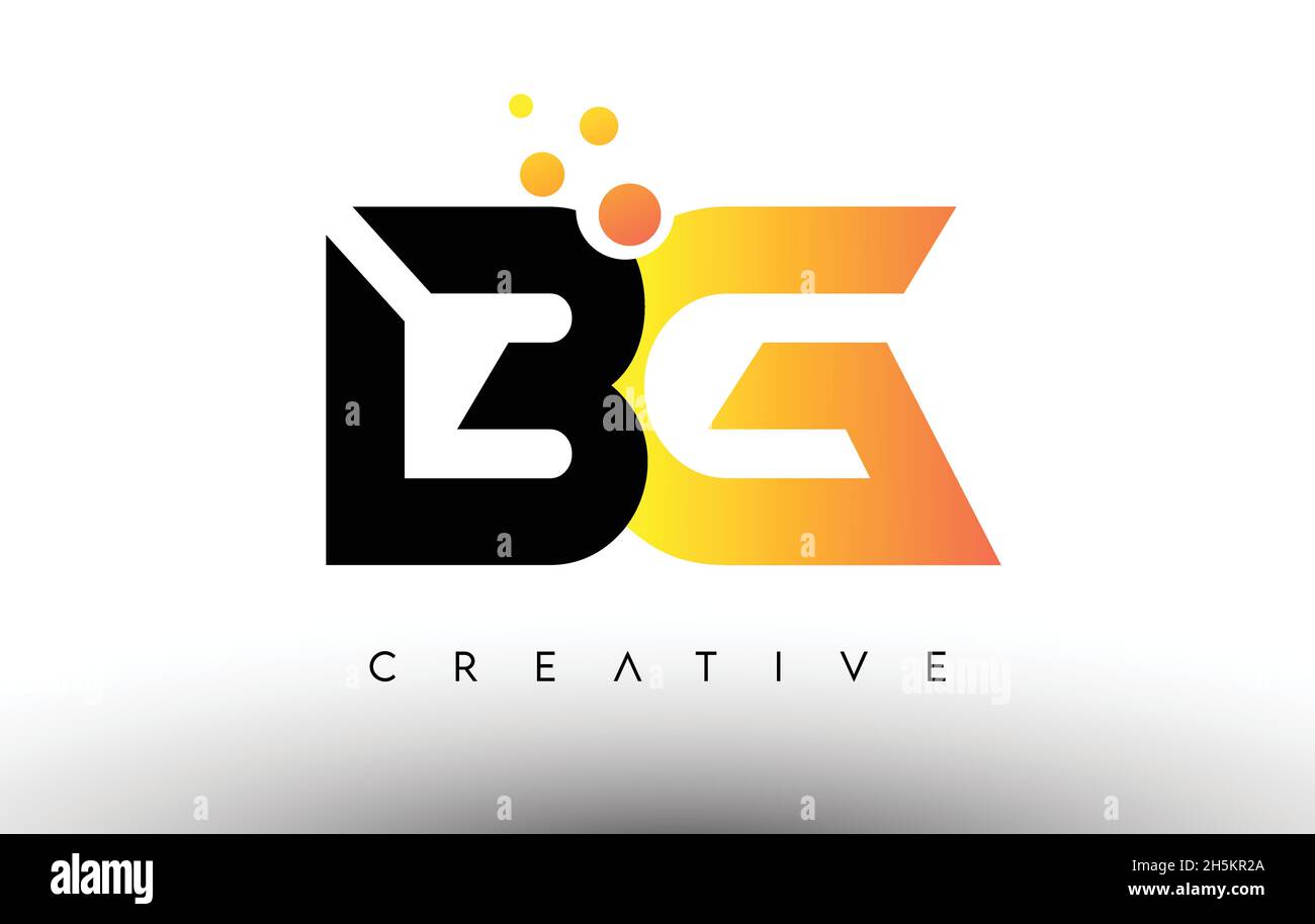 BG Black Orange Letter Logo Design. BG Icon with Dots and Bubbles