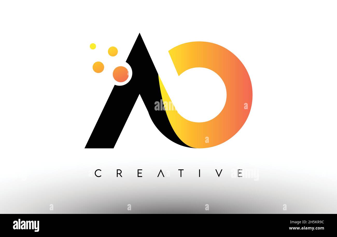 AO Black Orange Letter Logo Design. AO Icon with Dots and Bubbles ...