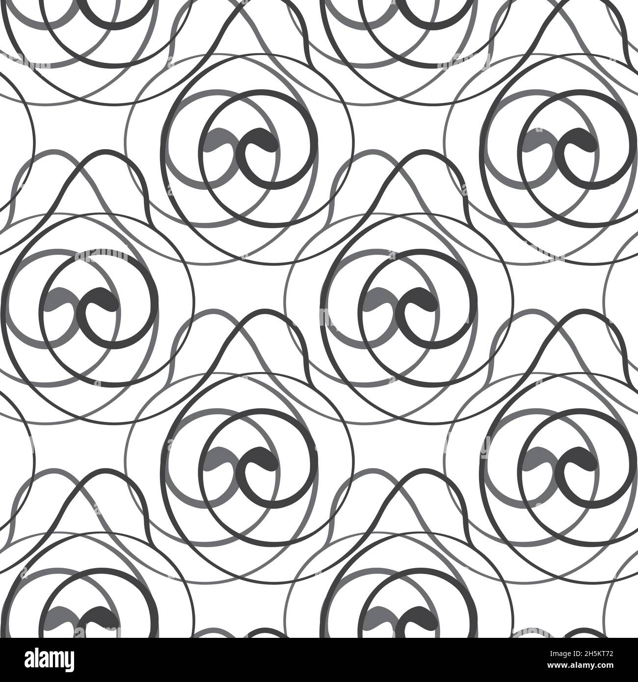 Stylized art deco style spiralling vector pattern background. Black white abstract backdrop with overlapping linking swirl motifs. Elegant repeat with Stock Vector