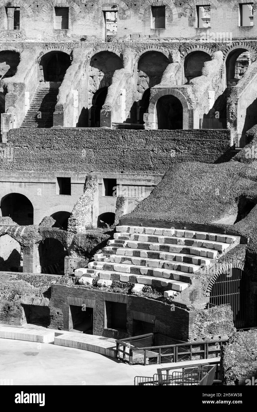 Black and white photo of Coliseum´s interior wall Stock Photo