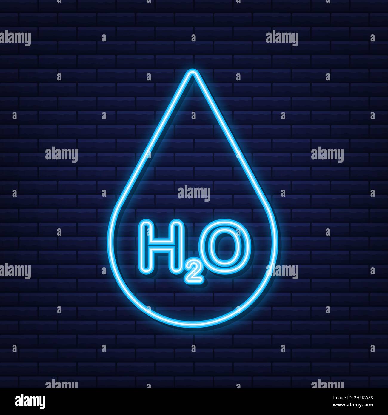 Water molecule neon sign. Structure of the water molecule H2O. Vector stock illustration Stock Vector