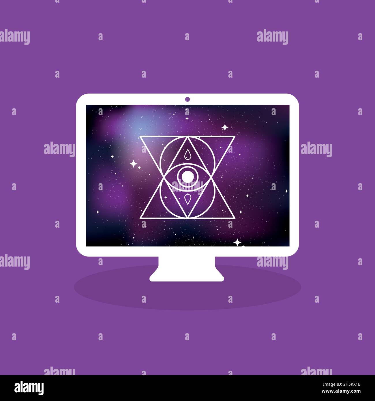 Desktop computer icon with esoteric symbol. Vector illustration, flat ...