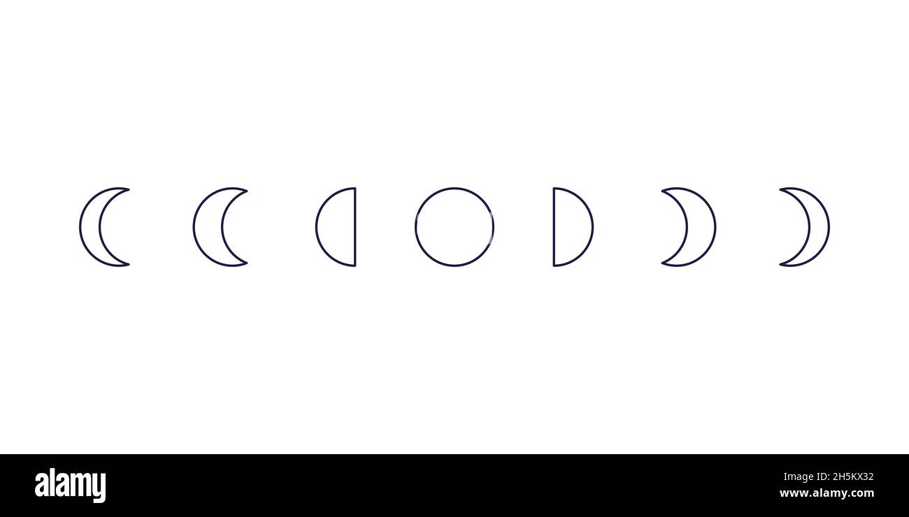 Moon crescent icons. Different shapes of moon. Vector illustration